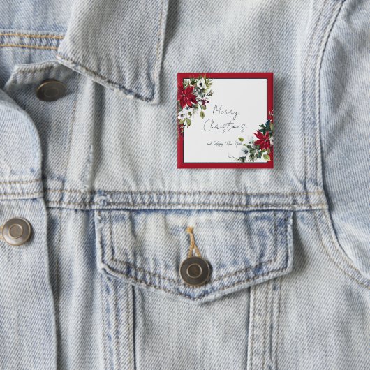 美しいポインセチア枠クリスマスホリデー 缶バッジ (インサイチュ)