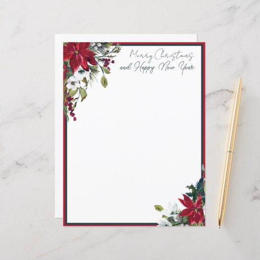 美しいポインセチア枠クリスマス (正面/裏面インサイチュ)