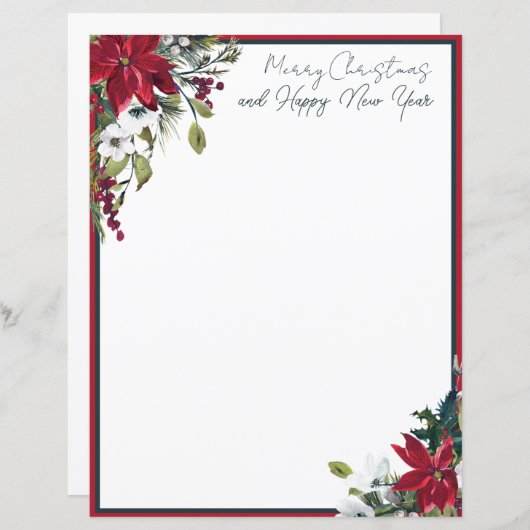 美しいポインセチア枠クリスマス (正面/裏面)