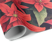 美しいポインセチア花レッドグリーン金ゴールド ラッピングペーパー (ロールコーナー)
