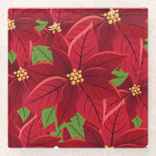 美しいポインセチア・ガラス・コースター ガラスコースター (正面)