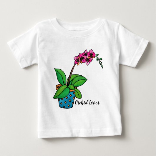 美しいポットに入った水彩色の蘭の植物 ベビーTシャツ (正面)