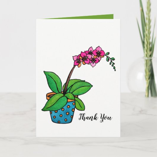 美しいポットの水彩画の蘭の植物 サンキューカード (正面)