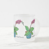 美しいポットの水彩画の蘭の植物 フロストグラスマグカップ (正面右)