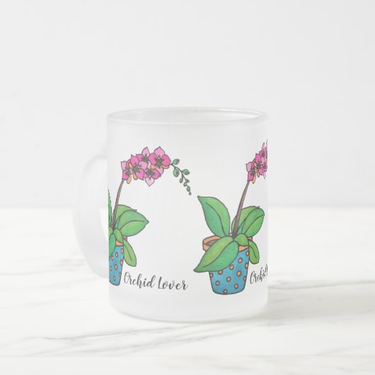 美しいポットの水彩画の蘭の植物 フロストグラスマグカップ (正面左)