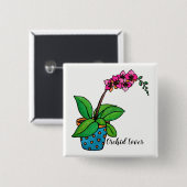 美しいポットの水彩画の蘭の植物 缶バッジ (正面&裏面)