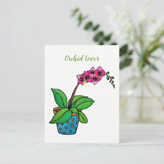 美しいポットの水彩蘭の植物 ポストカード (スタンド正面)
