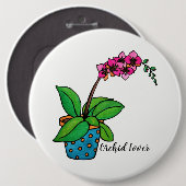 美しいポットの水彩蘭の植物 缶バッジ (正面&裏面)