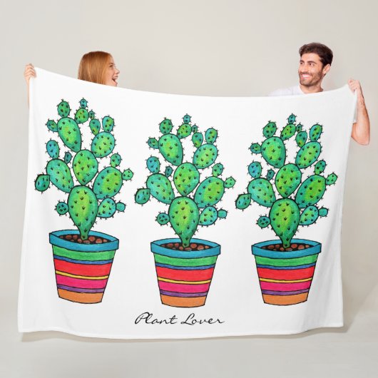 美しいポットの豪華な水色サボテン フリースブランケット (インサイチュ)