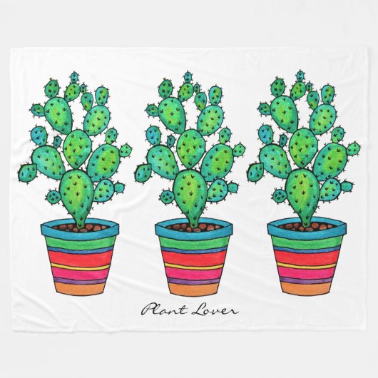 美しいポットの豪華な水色サボテン フリースブランケット (正面(横))
