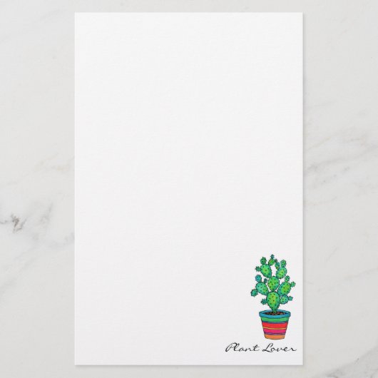 美しいポットの豪華な水色サボテン 便箋 (正面)