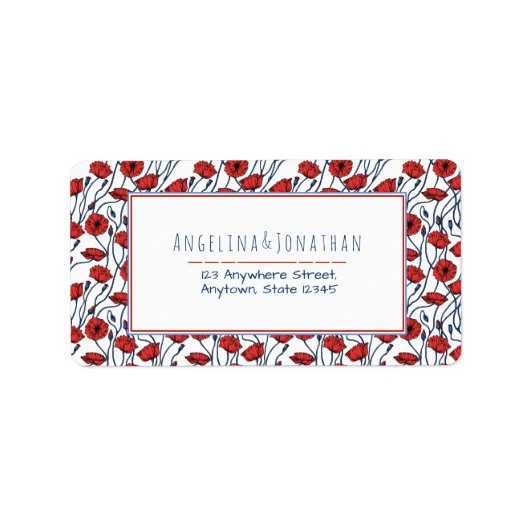 美しいポピーの花束パターン ラベル (正面)