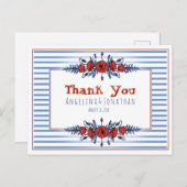 美しいポピーフローラとストライプ ポストカード (正面/裏面)