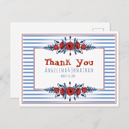 美しいポピーフローラとストライプ ポストカード (正面/裏面)