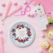 美しいポピーリースフローラ&ストライプ結婚ズ ペーパープレート (パーティー)