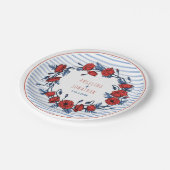 美しいポピーリースフローラ&ストライプ結婚ズ ペーパープレート (アングル)