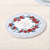 美しいポピーリースフローラ&ストライプ ラウンドペーパーコースター (アングル)