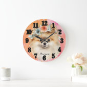 美しいポメラニア犬犬 ラージ壁時計 (ホーム)