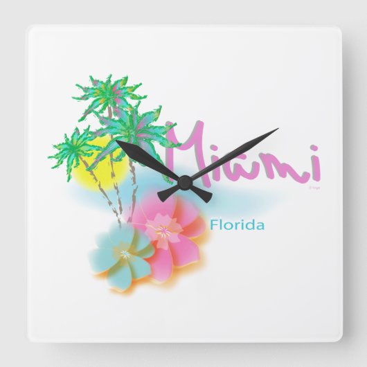 美しいマイアミフロリダ スクエア壁時計 (正面)