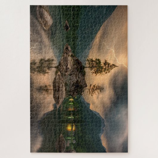 美しいマウンテンビューオーバーウォーター稲妻 ジグソーパズル (縦)