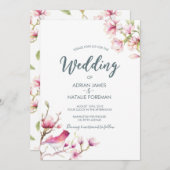 美しいマグノリアの花のウェディング招待状 招待状 (正面/裏面)