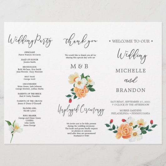 美しいマグノリアの花の結婚プログラム チラシ (正面)