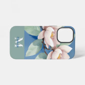 美しいマグノリアパーソナライズされた |青と白 iPhoneケース (裏面横)