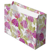 美しいマグノリア花ウォーターカラーアート ラージペーパーバッグ (正面アングル)