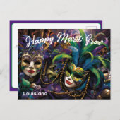 💚💜💛美しいマスクを持つマルディグラ ポストカード (正面/裏面)