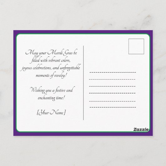 💚💜💛美しいマスクを持つマルディグラ ポストカード (裏面)