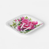 美しいマゼンタのワイルドローズ モノグラム入り ペーパープレート (傾斜あり)