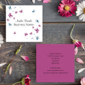 美しいマゼンタピンクとブルーバタフライスクエア スクエア名刺