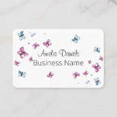 美しいマゼンタピンクとブルーバタフライスクエア 名刺 (正面)