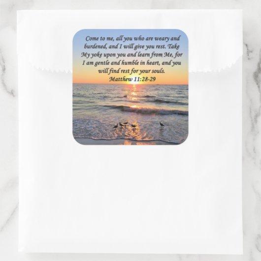 美しいマタイ11:28日の出の写真デザイン スクエアシール (バッグ)