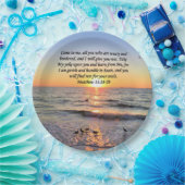 美しいマタイ11:28日の出の写真デザイン ペーパープレート (パーティー)