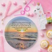 美しいマタイ11:28日の出の写真デザイン ペーパープレート (パーティー)