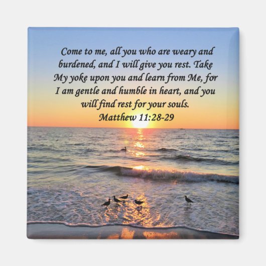 美しいマタイ11:28日の出の写真デザイン マグネット (正面)