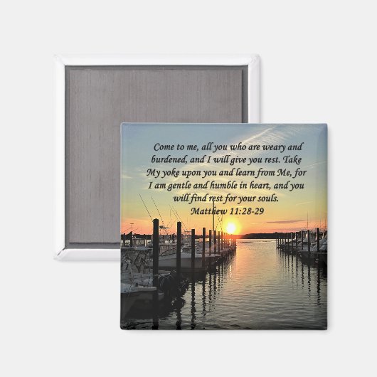 美しいマタイ11:28湖の上の夕日の写真 マグネット (正面/裏面)