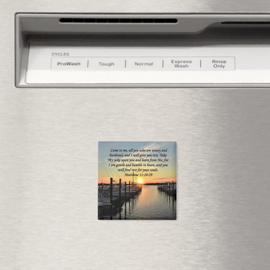 美しいマタイ11:28湖の上の夕日の写真 マグネット (インサイチュ (食洗機))