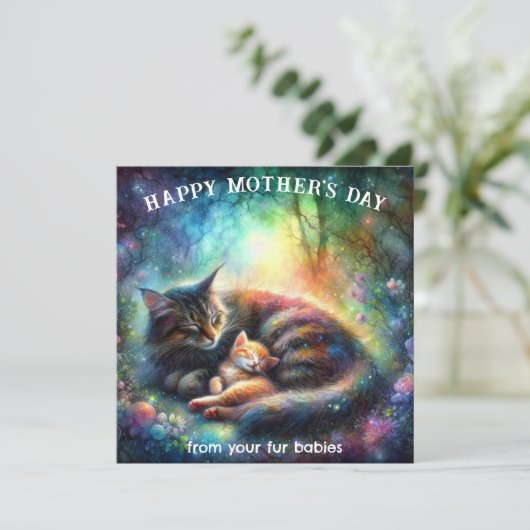 美しいママキャットウォーターカラーガーデンマザーズデイ カード (スタンド正面)