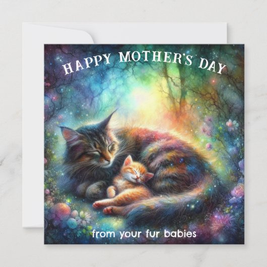 美しいママキャットウォーターカラーガーデンマザーズデイ カード (正面)