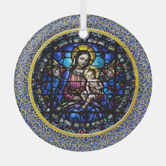美しいマリアとベビーイエス ガラスオーナメント (正面)