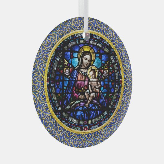 美しいマリアとベビーイエス ガラスオーナメント (正面右)