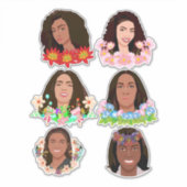 美しいマンガ黒アフリカ人女性フラワーアート シール (正面)