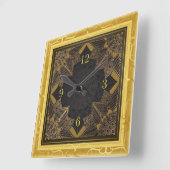 美しいマンダラ金ゴールド スクエア壁時計 (傾斜)