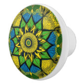 美しいマンダラ、緑、青、黄色 セラミックノブ (右)