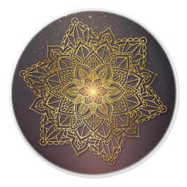 美しいマンダラ、黒と金ゴールド セラミックノブ