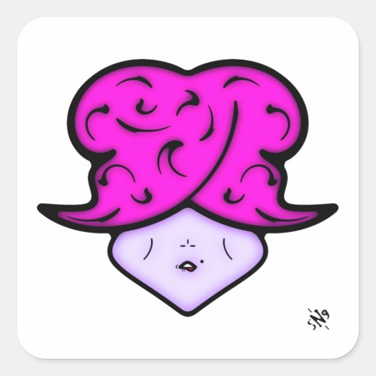 美しいマークと帽子v1の漫画の女性 スクエアシール (正面)