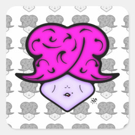 美しいマークと帽子v1.1の漫画の女性 スクエアシール