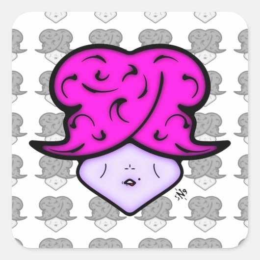 美しいマークと帽子v1.1の漫画の女性 スクエアシール (正面)